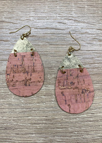 Peach Teardrop Cork Earrings-Cali Moon Boutique, Plainville Connecticut