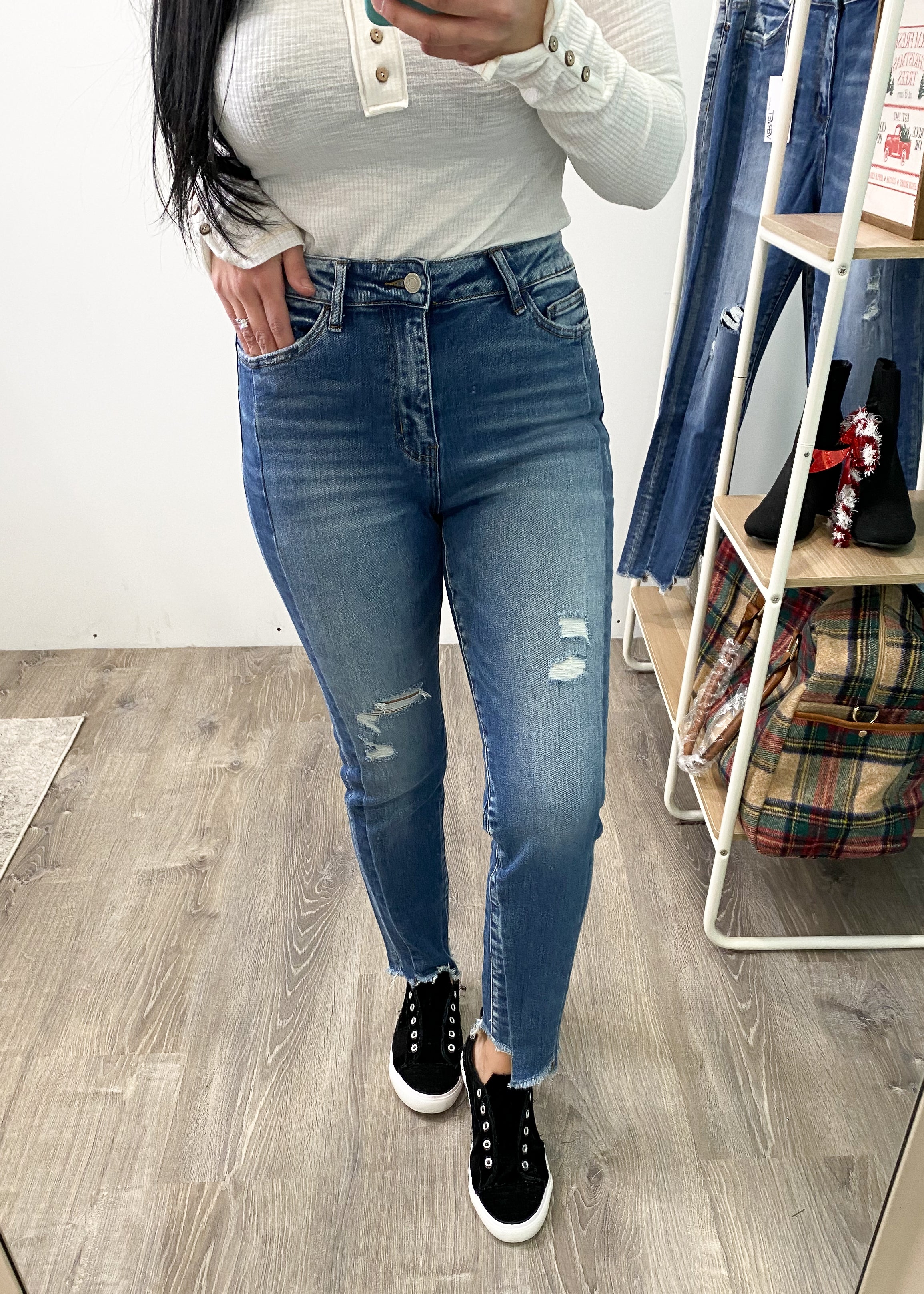 'Paige' High Waist Step Hem Ankle Skinny Jeans-Cali Moon Boutique, Plainville Connecticut