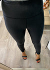 'Lights Out' Black High Waist Faux Textured Fitted Leggings-Cali Moon Boutique, Plainville Connecticut