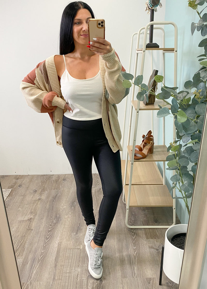 'Lights Out' Black High Waist Faux Textured Fitted Leggings-Cali Moon Boutique, Plainville Connecticut